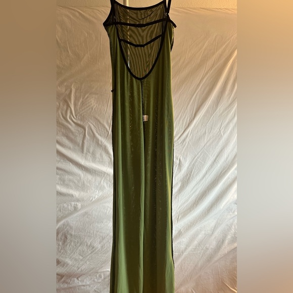 Vintage Sheer Green and Black Jumpsuit with Contrasting Trippy Swirl Lining M/L - Picture 9 of 16